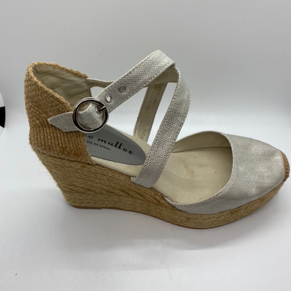 Bettye Muller silver canvas espadrille wed…